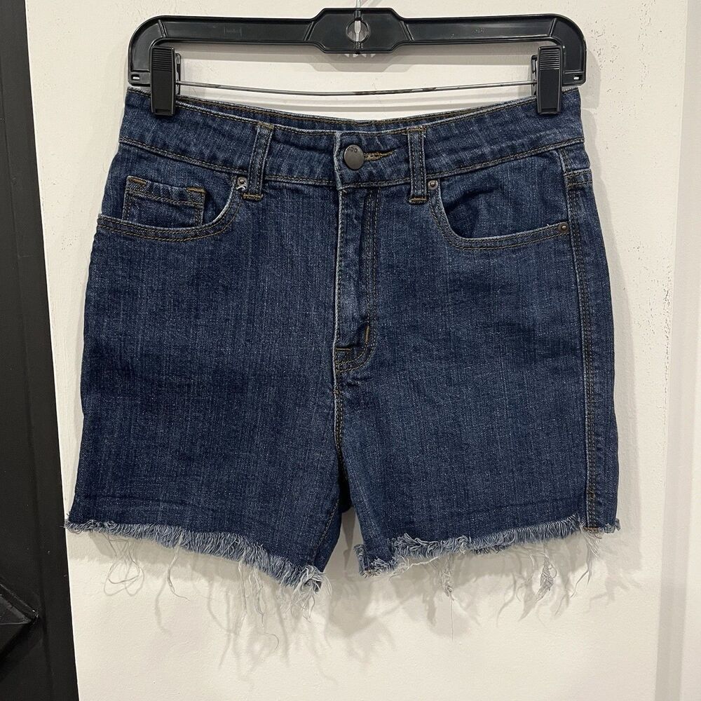 BDG Women’s High Rise Cutoff Denim Jean Dark Wash Shorts Raw Hem 28 Waist